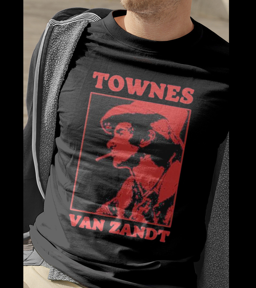 Townes Van Zandt Vintage Red Silhouette Image T-Shirt