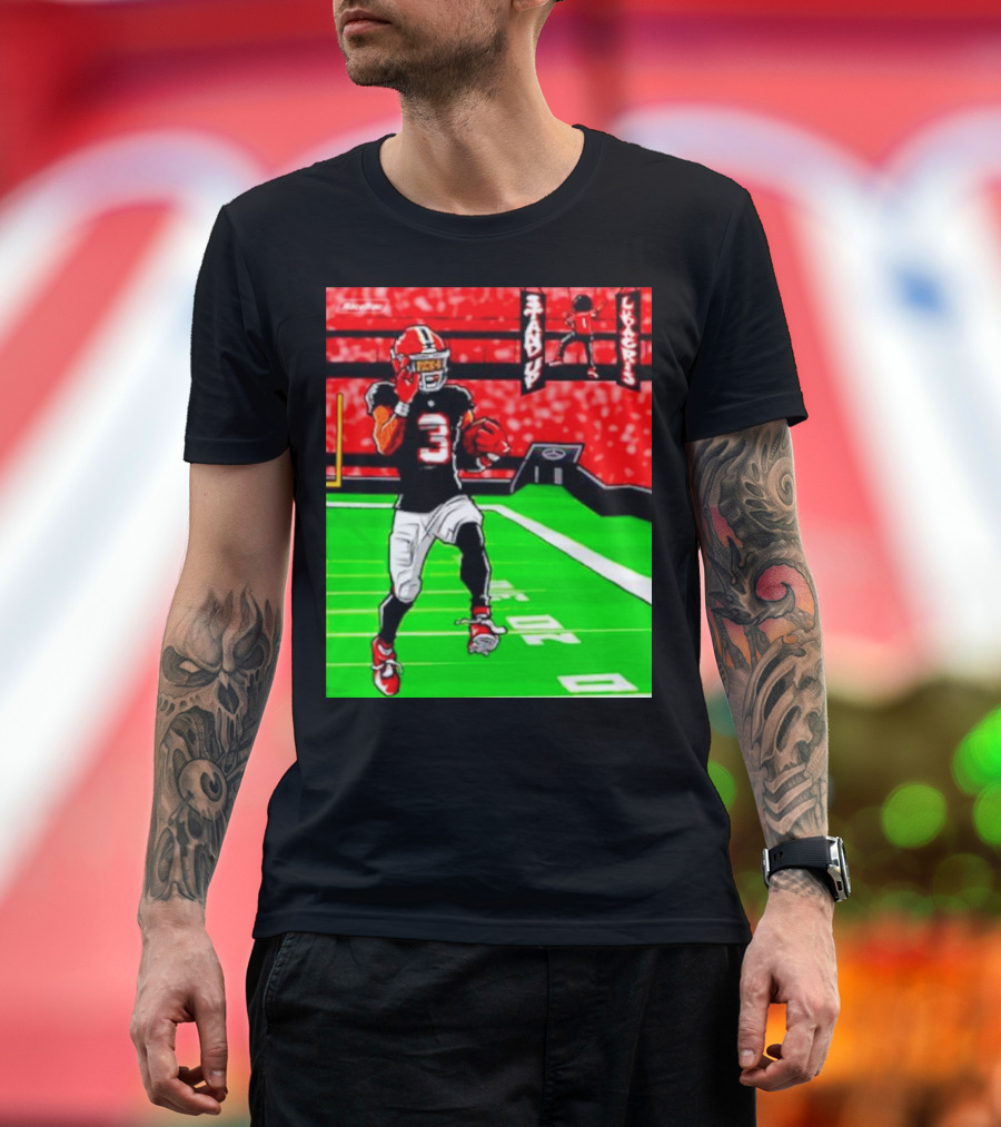 Stand Up Ludacris Football Player Number 3 on Green Field T-Shirt