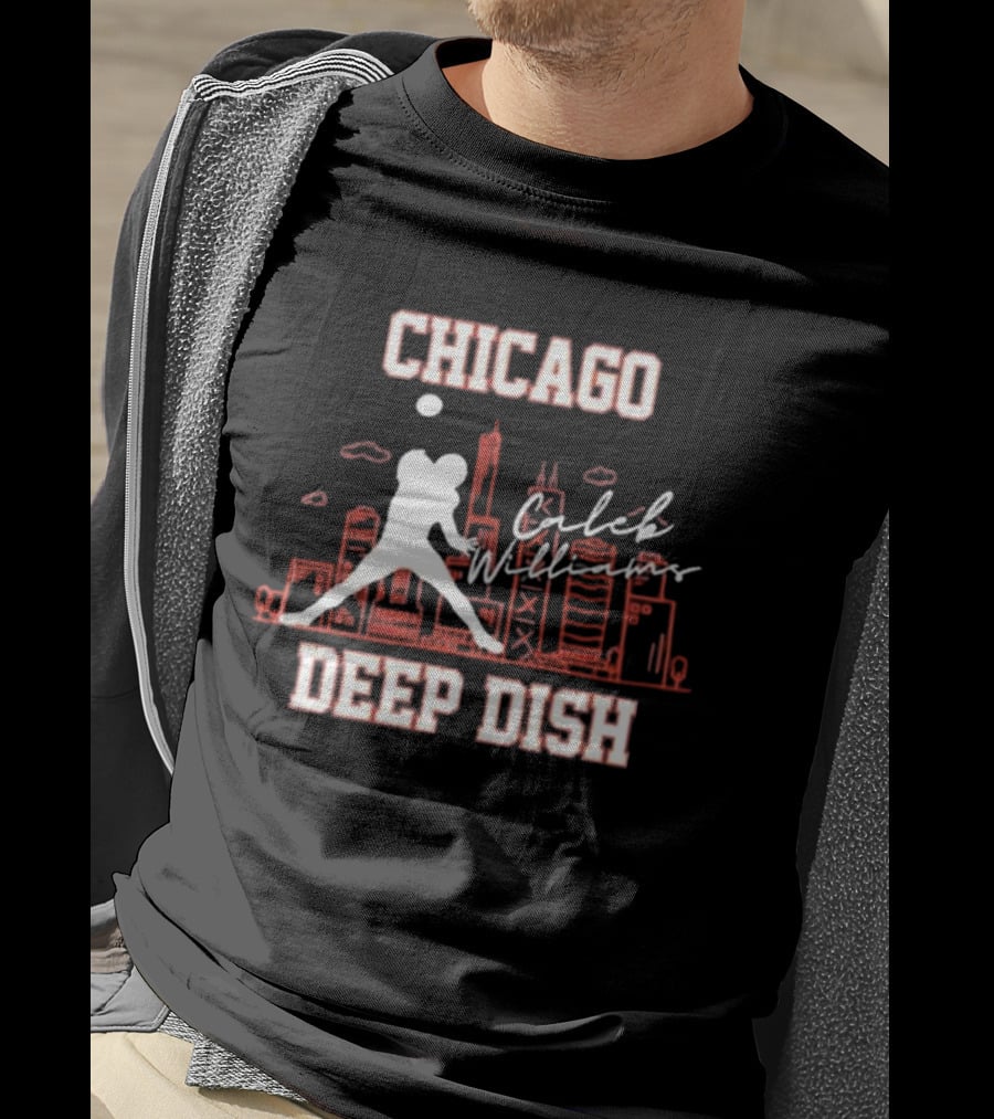 Caleb Williams Chicago Deep Dish Football Skyline T-Shirt