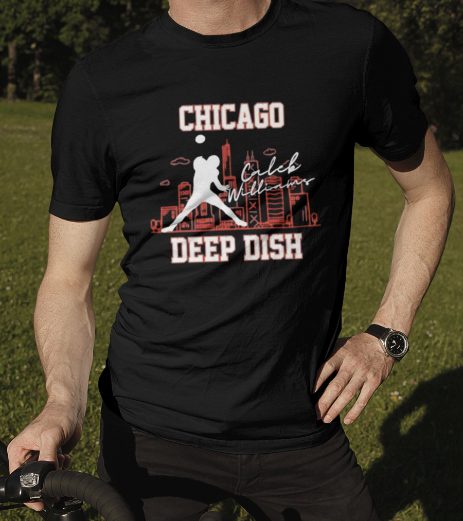 Caleb Williams Chicago Deep Dish Football Skyline T-Shirt