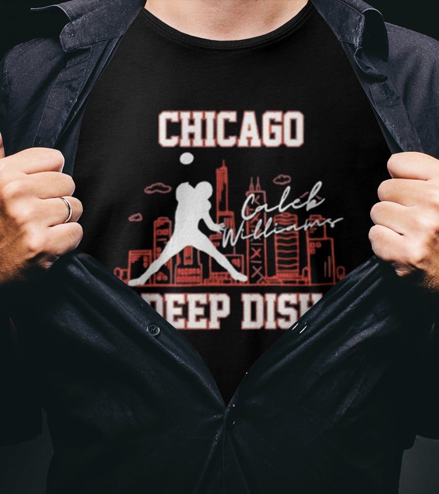 Caleb Williams Chicago Deep Dish Football Skyline T-Shirt