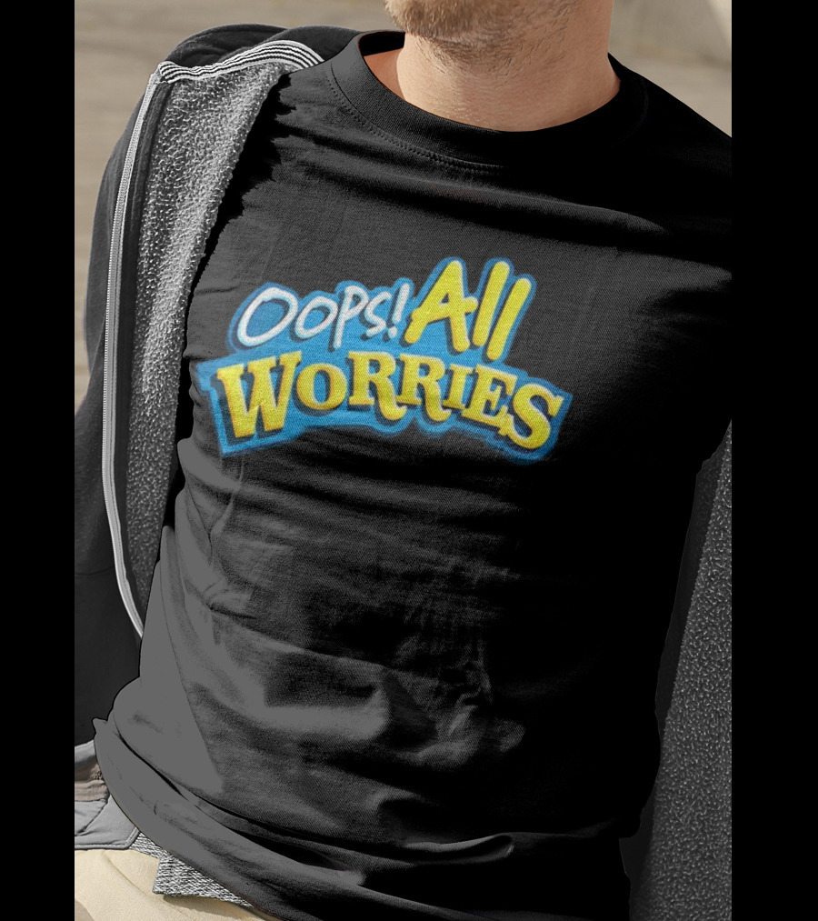 Oops All Worries Text Bold Blue Yellow T-Shirt