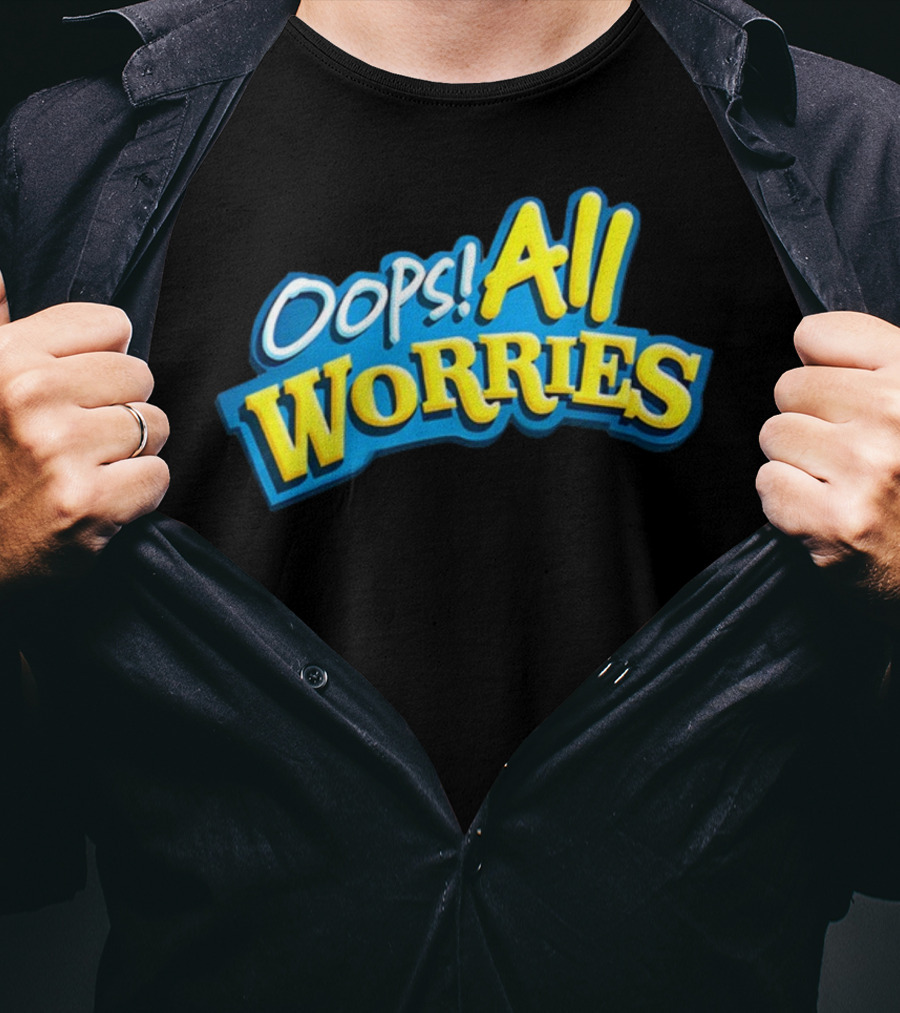 Oops All Worries Text Bold Blue Yellow T-Shirt
