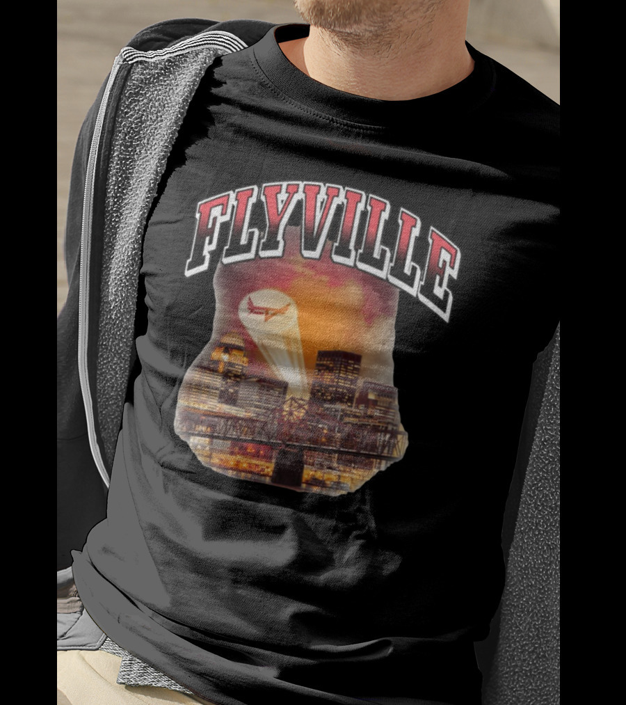 Flyville Skyline With Spotlight Logo Over City Bridge T-Shirt