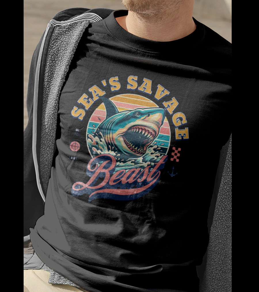 Sea's Savage Beast Angry Shark Y2K T-Shirt