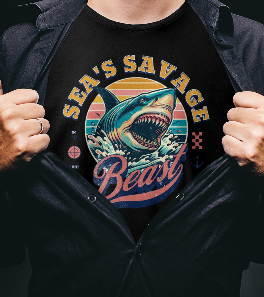 Sea's Savage Beast Angry Shark Y2K T-Shirt