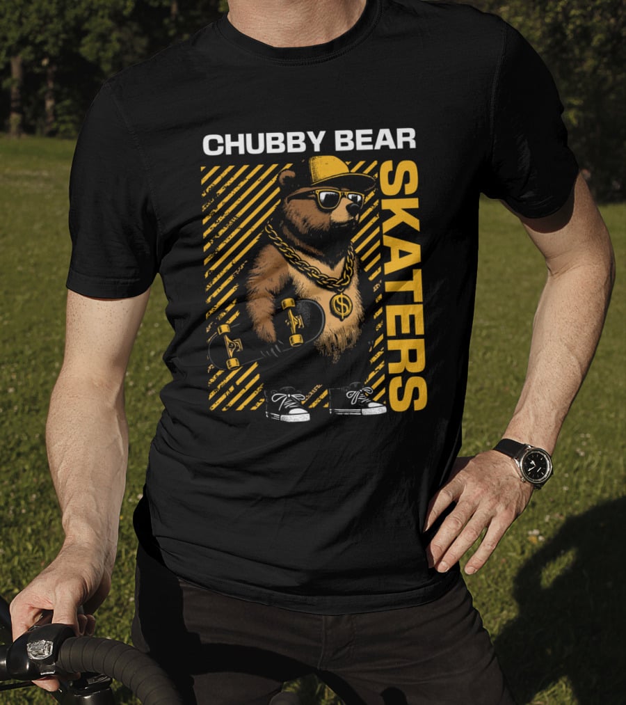 CHUBBY BEAR SKATERS Dollar Chain Sunglasses Cool Black And Yellow T-Shirt