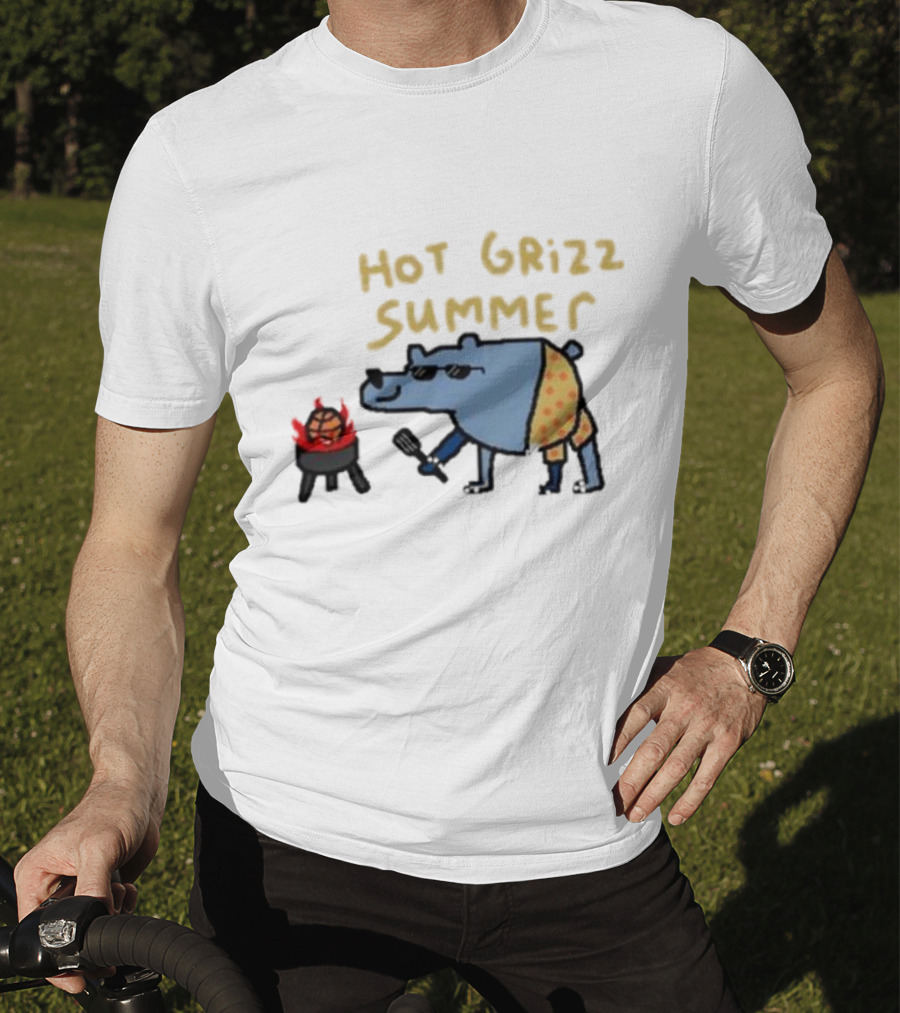 Hot Grizz Summer Sunglasses Bear Grilling Basketball On Fire T-Shirt