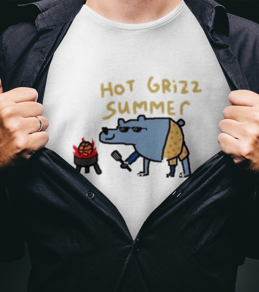 Hot Grizz Summer Sunglasses Bear Grilling Basketball On Fire T-Shirt