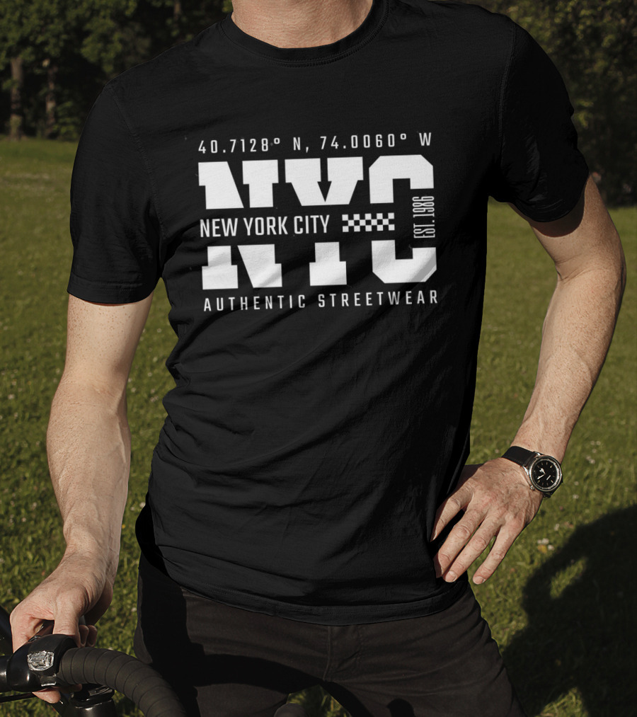 40.7128° N, 74.0060° W NYC New York City Established 1986 Authentic Streetwear T-Shirt