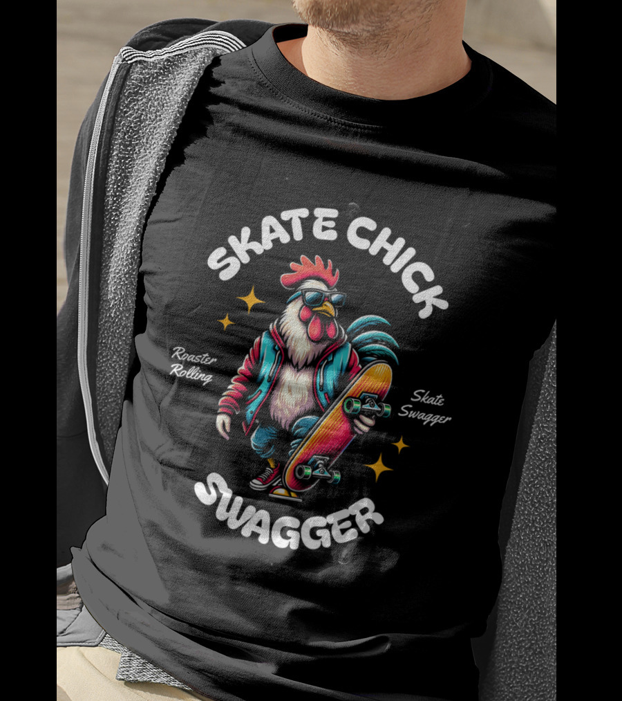 Skate Chick Swagger Rooster Rolling Skate Swagger T-Shirt