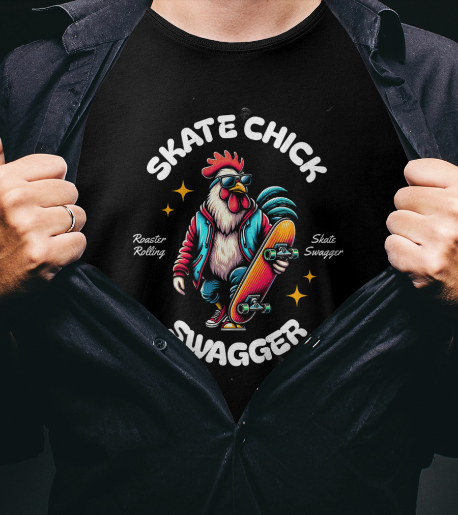 Skate Chick Swagger Rooster Rolling Skate Swagger T-Shirt