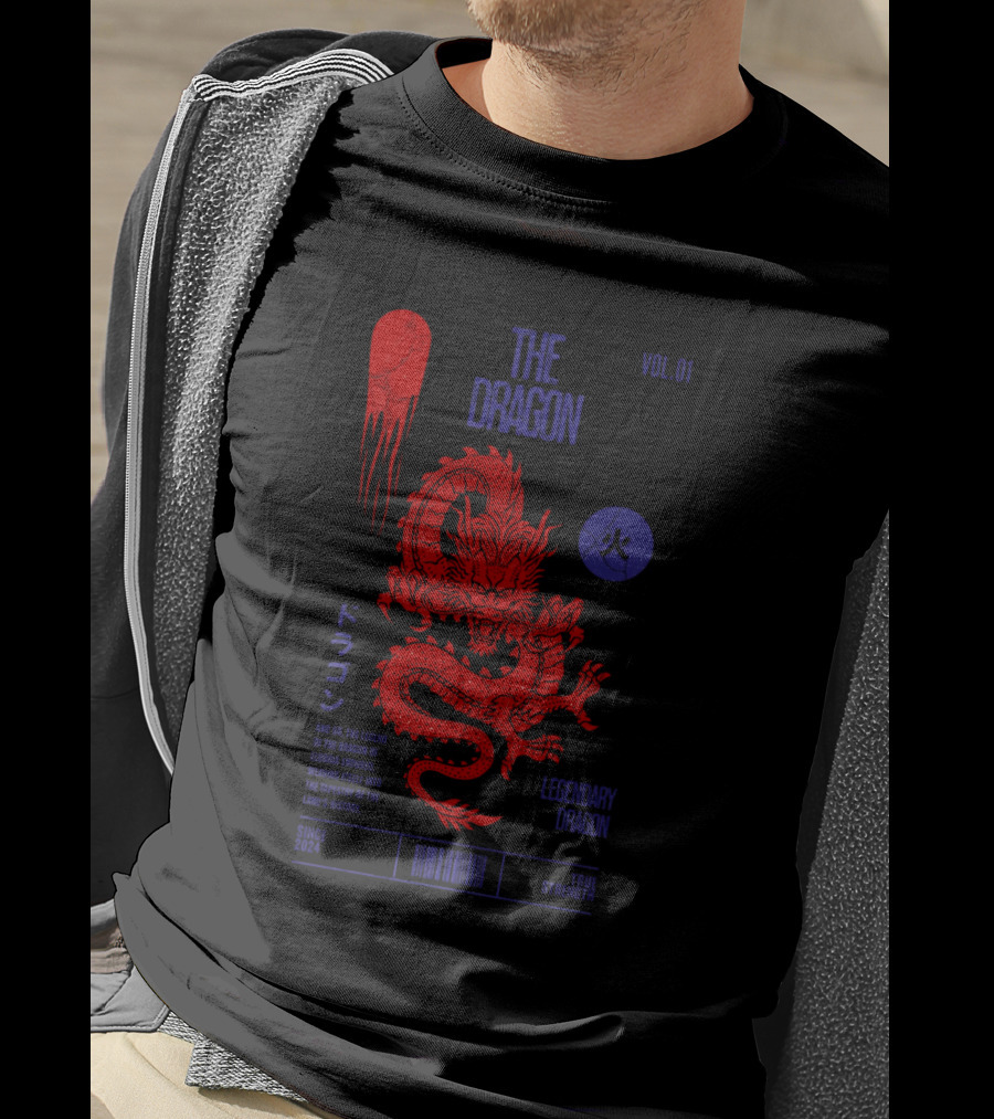 The Dragon Vol. 01 Legendary Fire Dragon Kanji Spirit Top Sticker T-Shirt