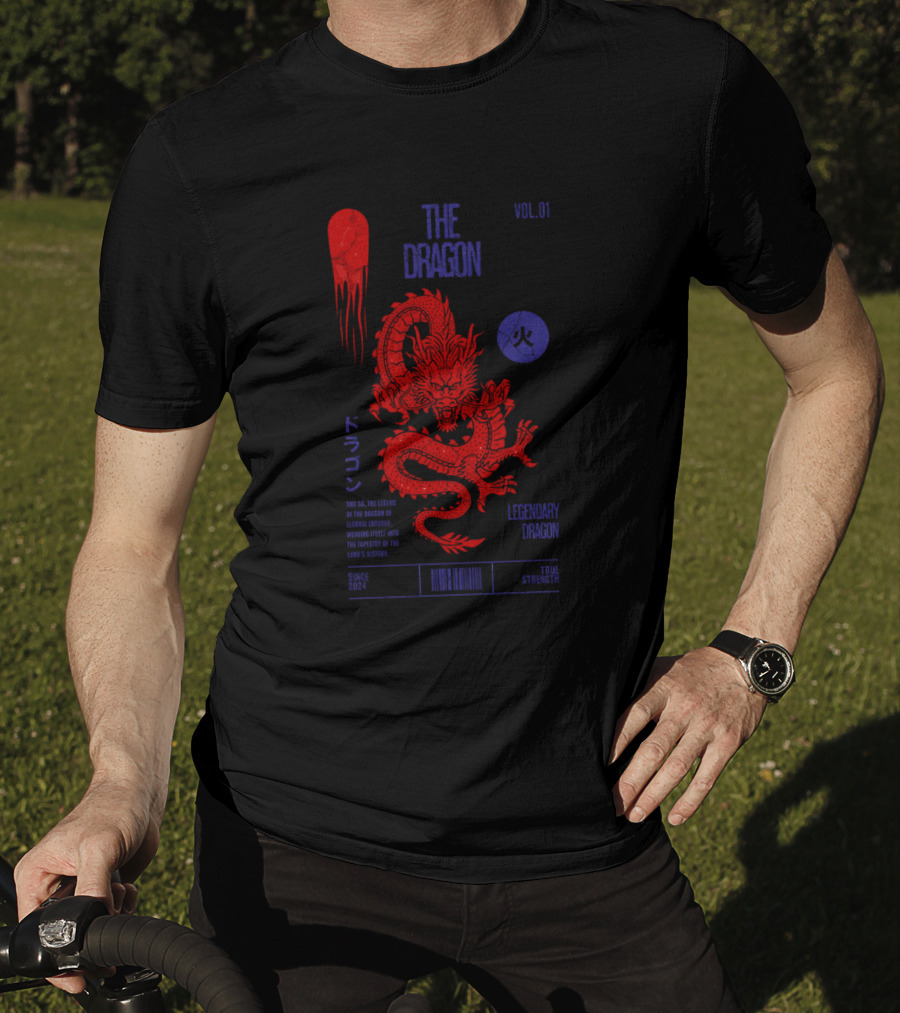 The Dragon Vol. 01 Legendary Fire Dragon Kanji Spirit Top Sticker T-Shirt