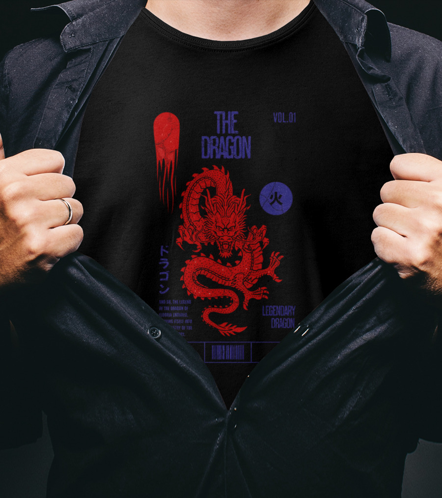 The Dragon Vol. 01 Legendary Fire Dragon Kanji Spirit Top Sticker T-Shirt