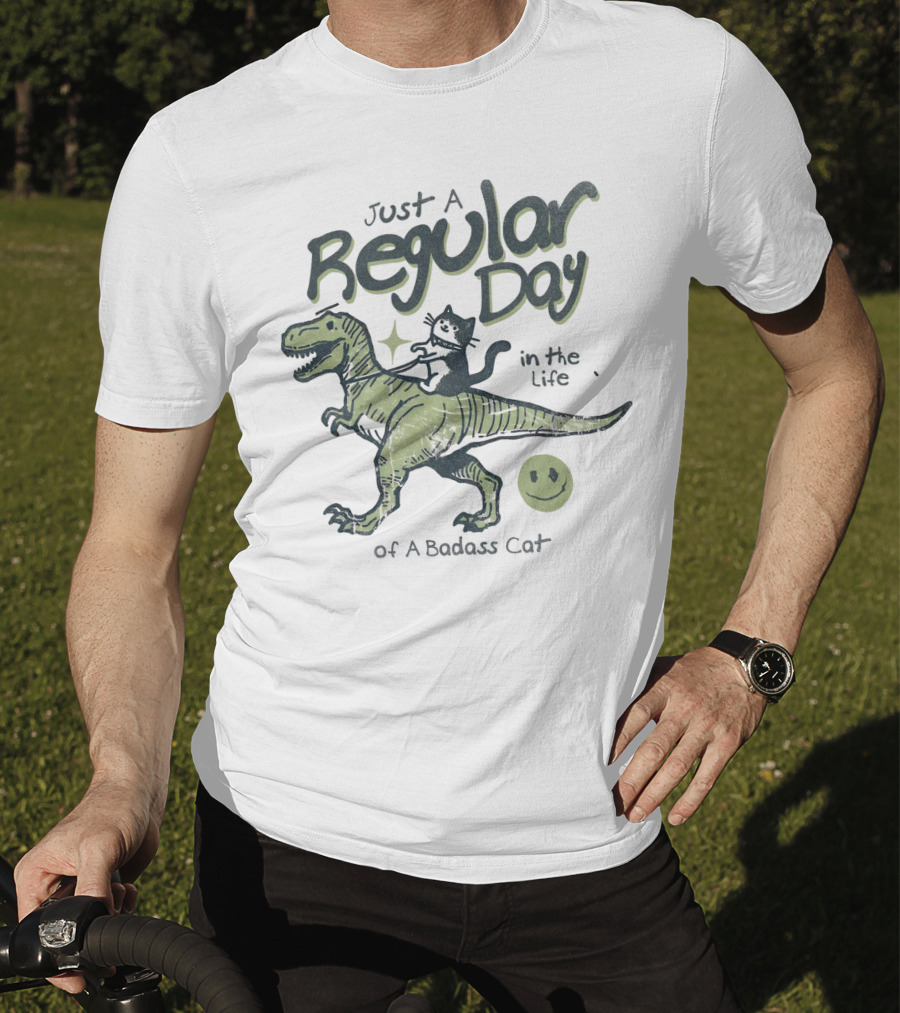 Just A Regular Day In The Life Of A Badass Cat Riding Dinosaur T-Shirt