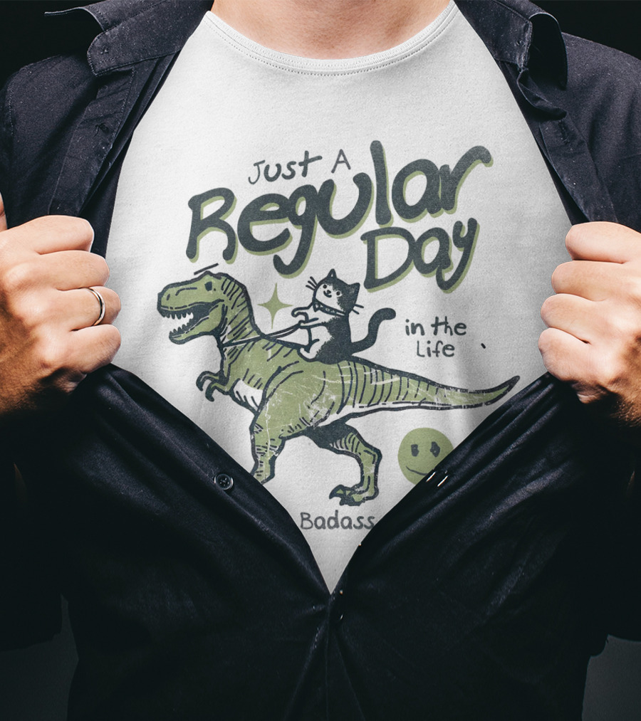 Just A Regular Day In The Life Of A Badass Cat Riding Dinosaur T-Shirt