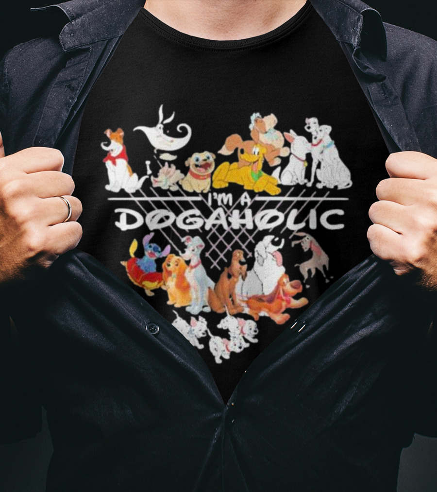 I'm A Dogaholic With Iconic Cartoon Dogs Heart T-Shirt
