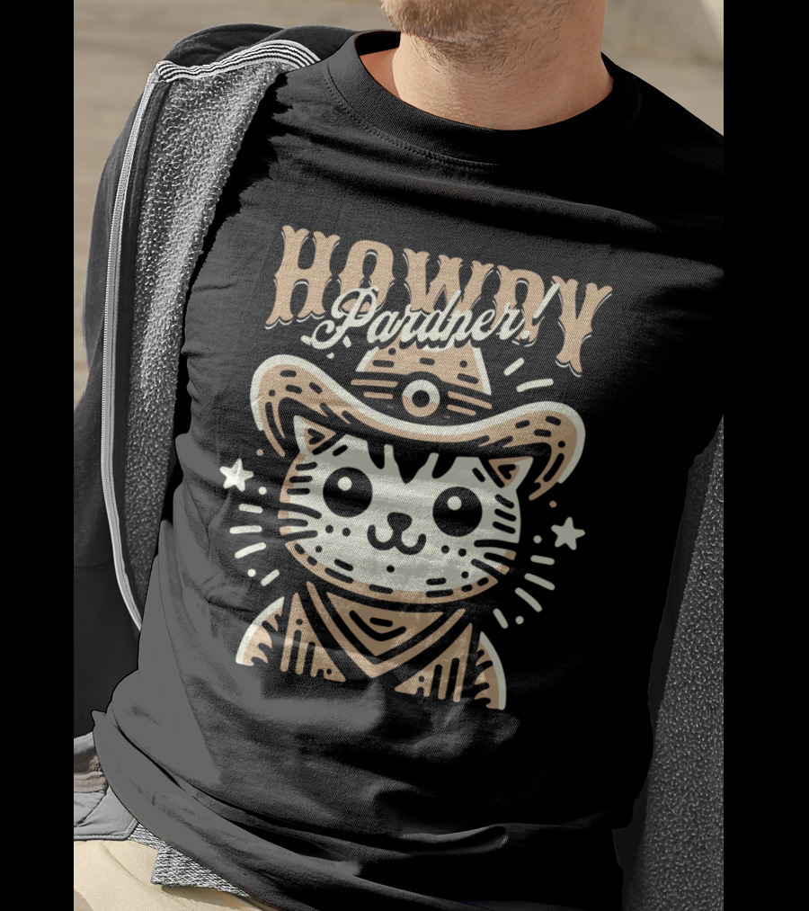 Howdy Pardner Cat In Cowboy Hat T-Shirt