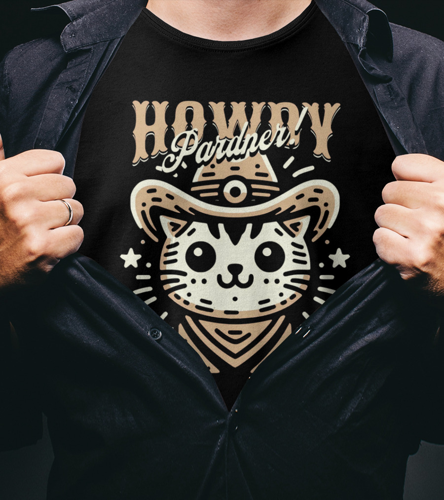 Howdy Pardner Cat In Cowboy Hat T-Shirt