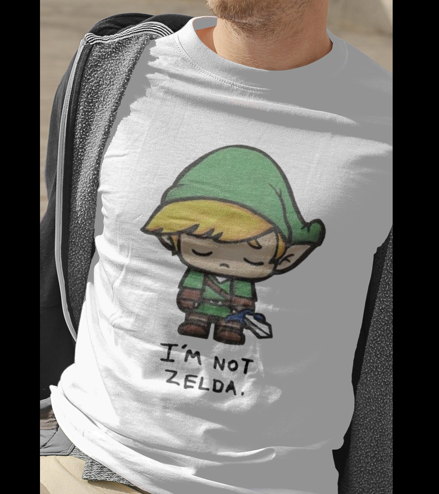 I'm Not Zelda Sad Cartoon Character In Green T-Shirt