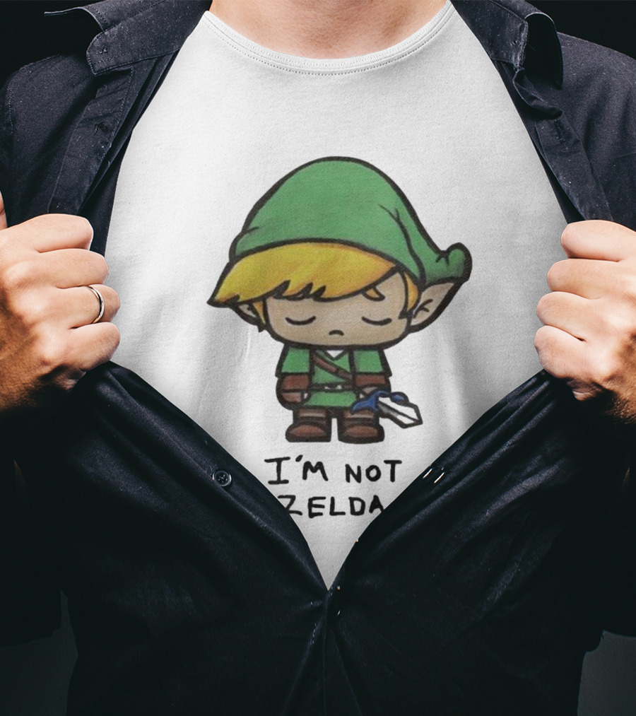I'm Not Zelda Sad Cartoon Character In Green T-Shirt