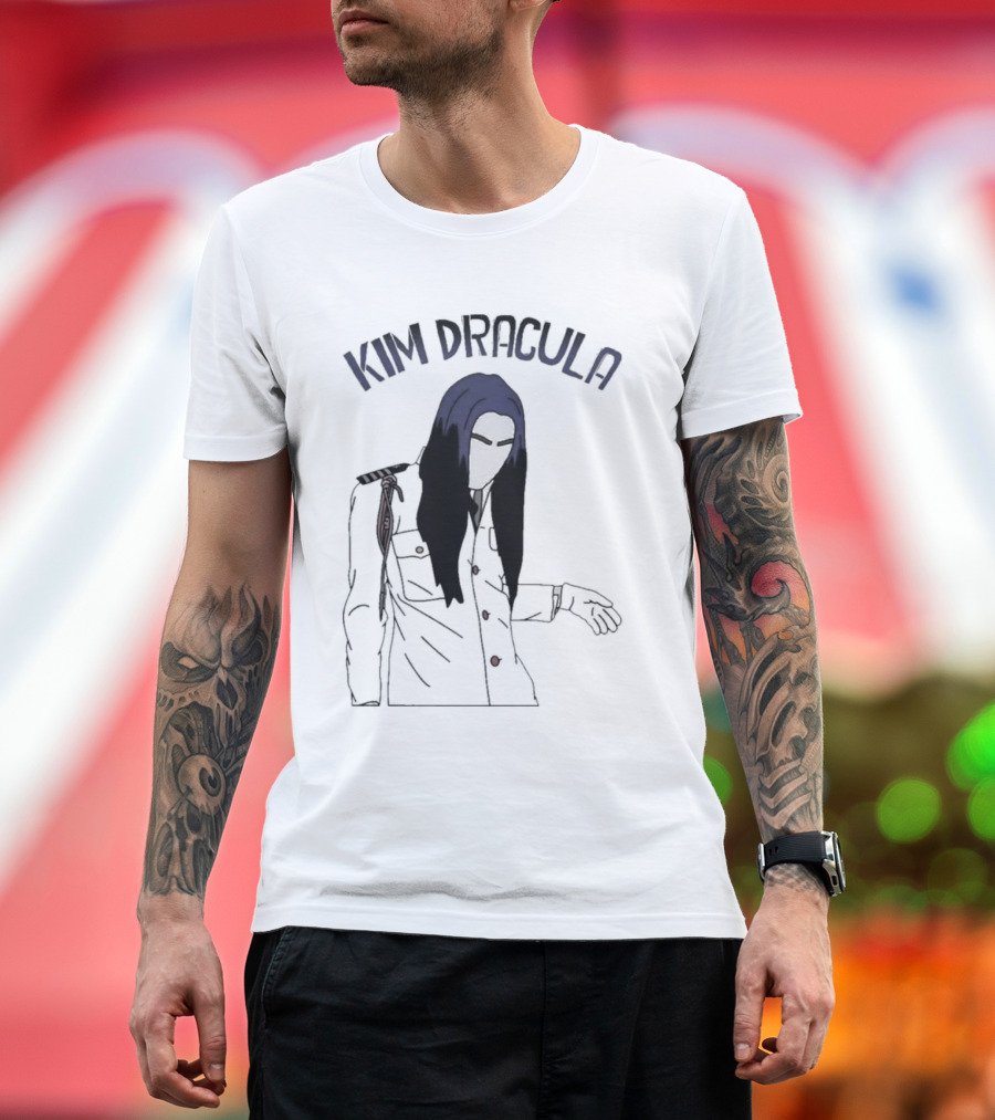 Kim Dracula Mysterious Long-Haired Figure in Military Jacket T-Shirt
