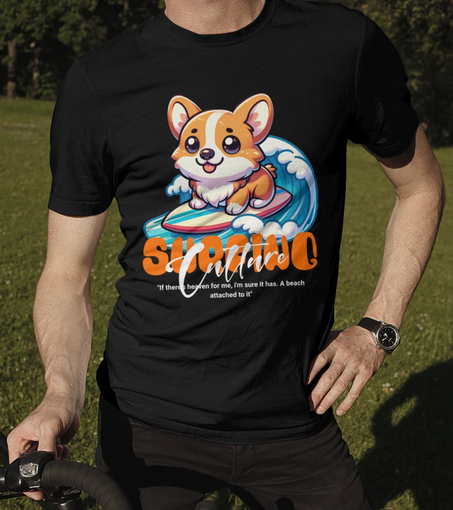 Surfing Culture Corgi On Surfboard With Wave T-Shirt