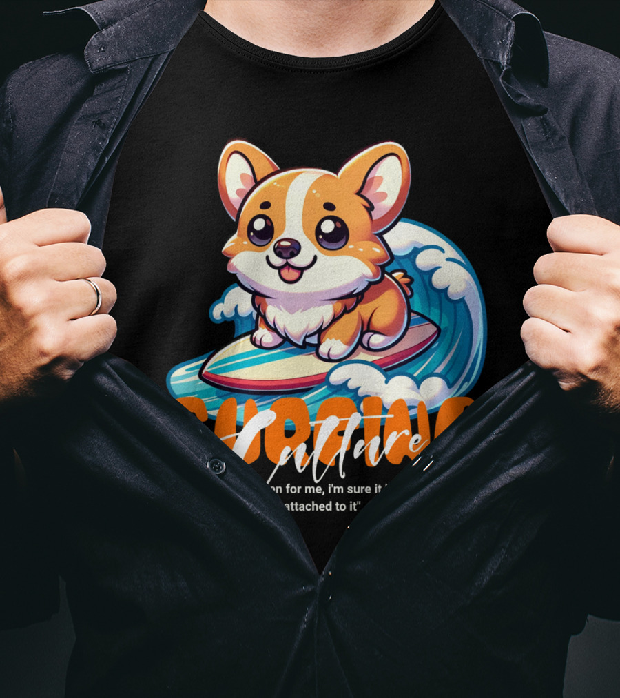 Surfing Culture Corgi On Surfboard With Wave T-Shirt