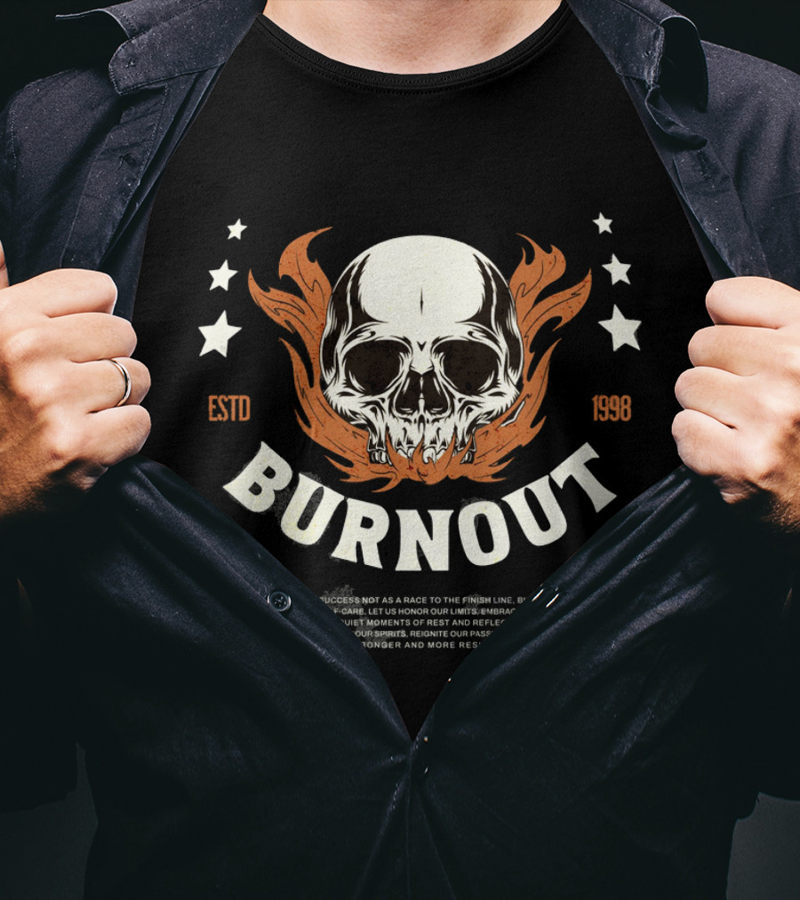 Burnout ESTD 1998 Skull With Flames And Stars T-Shirt