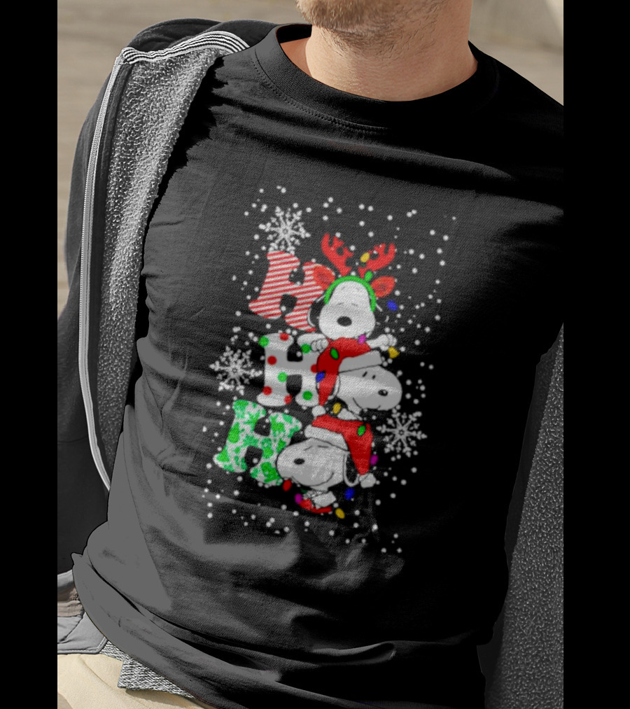 Ho Ho Ho Snoopy Christmas Reindeer Santa Snowflakes T-Shirt