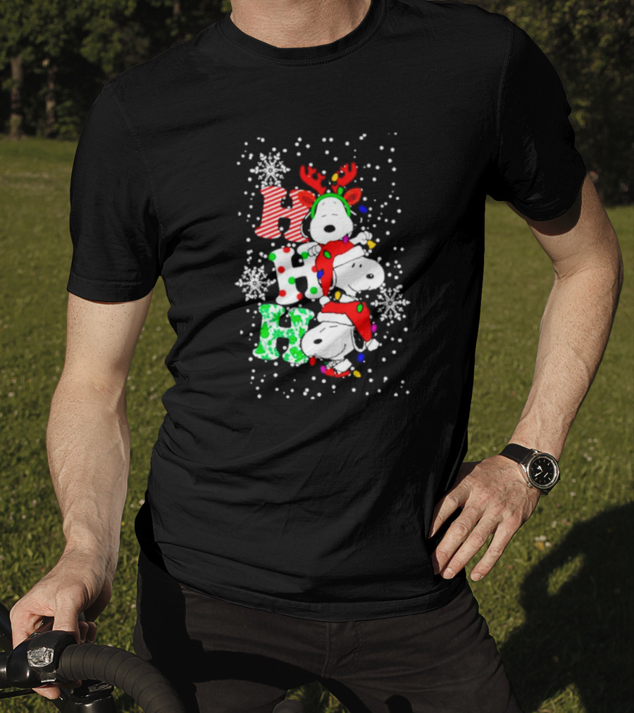 Ho Ho Ho Snoopy Christmas Reindeer Santa Snowflakes T-Shirt