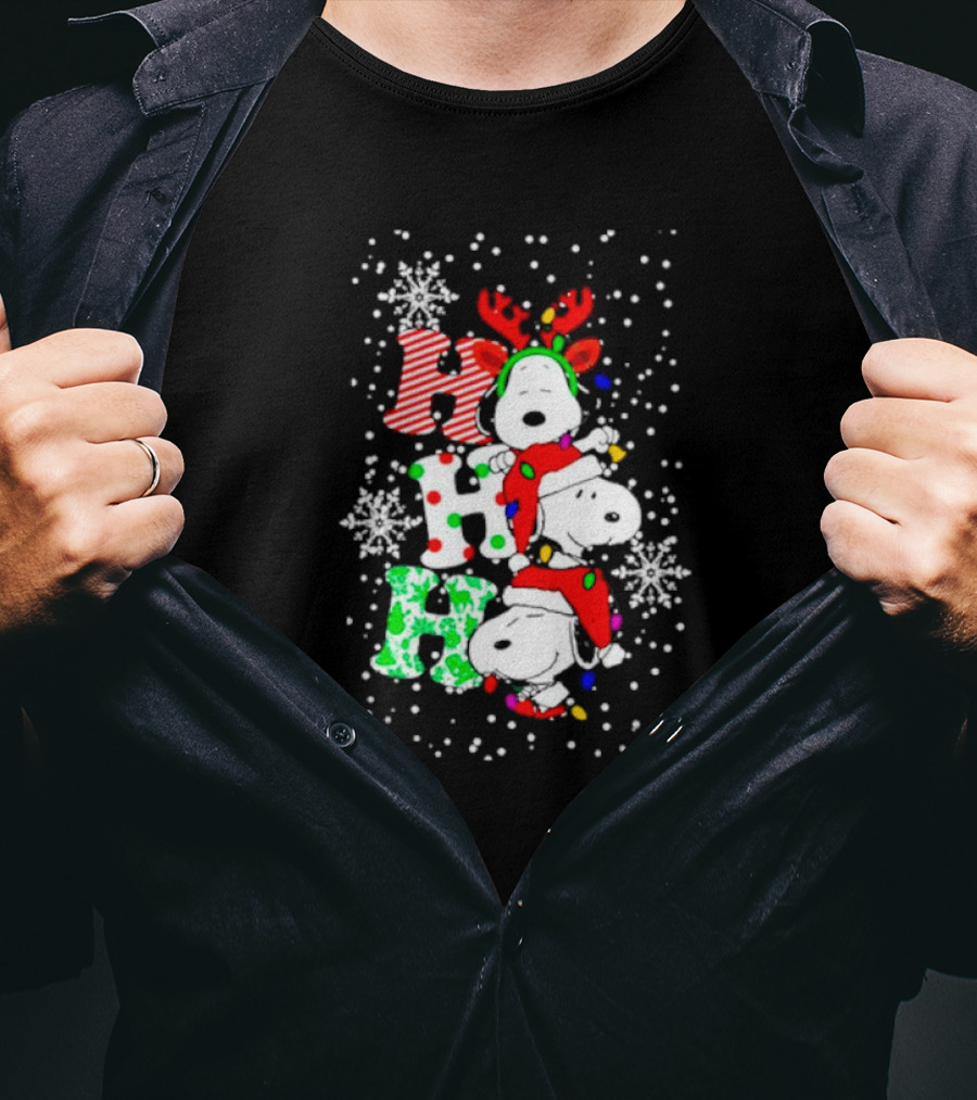 Ho Ho Ho Snoopy Christmas Reindeer Santa Snowflakes T-Shirt
