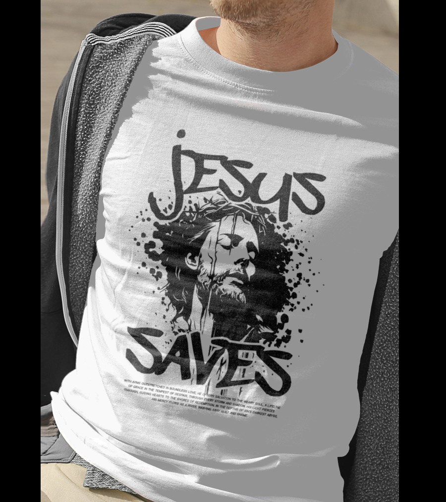 Jesus Saves Portrait With Crown Of Thorns T-Shirt
