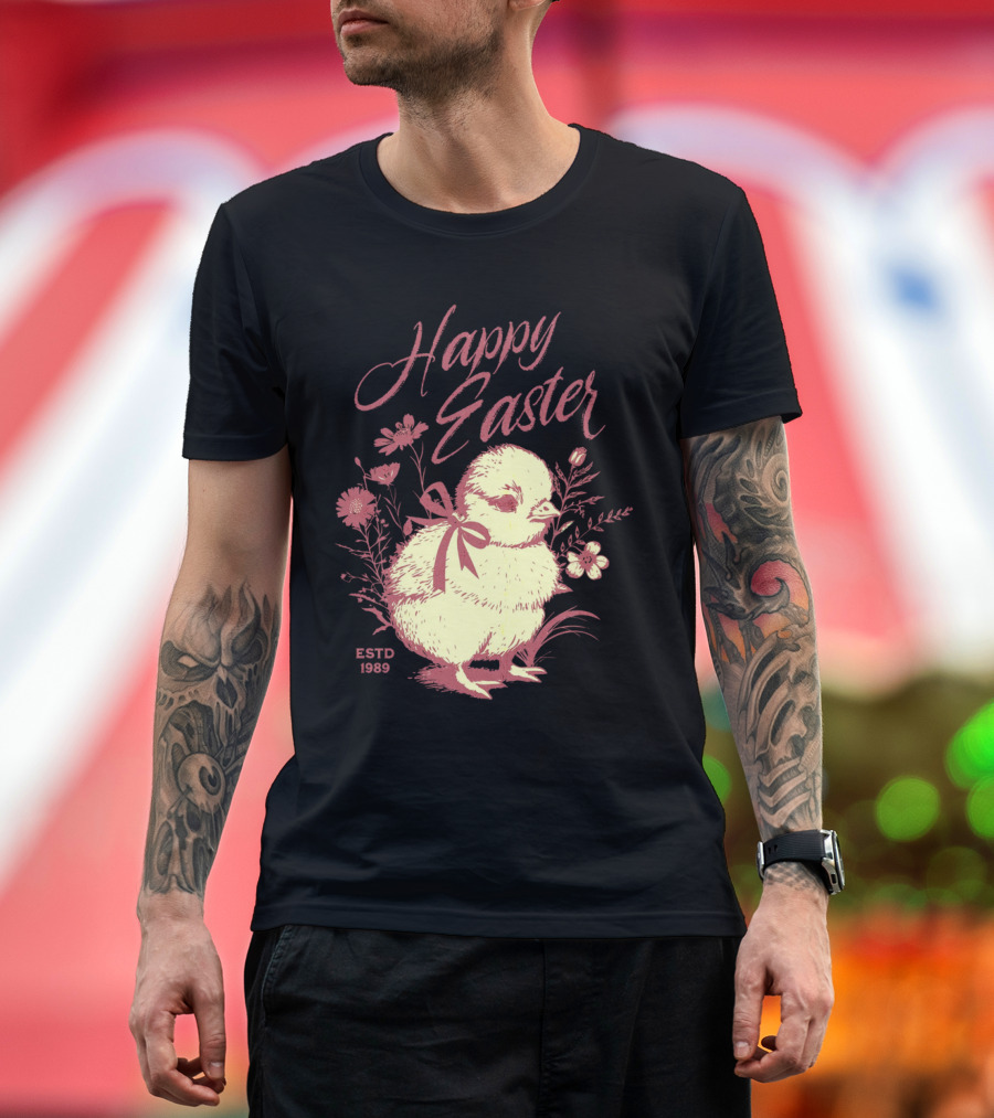 Happy Easter Vintage Chick with Flowers ESTD 1989 T-Shirt