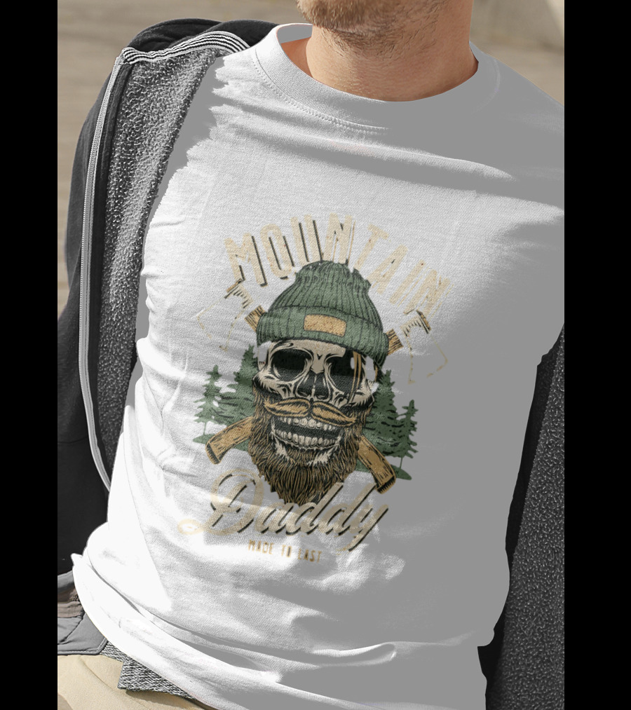 Mountain Daddy Made To Last Bearded Skull With Axes And Trees T-Shirt