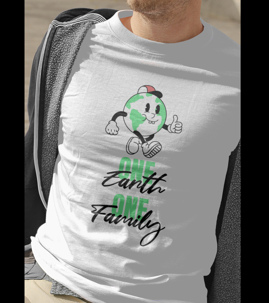 ONE EARTH ONE FAMILY Earth Character Thumbs Up T-Shirt