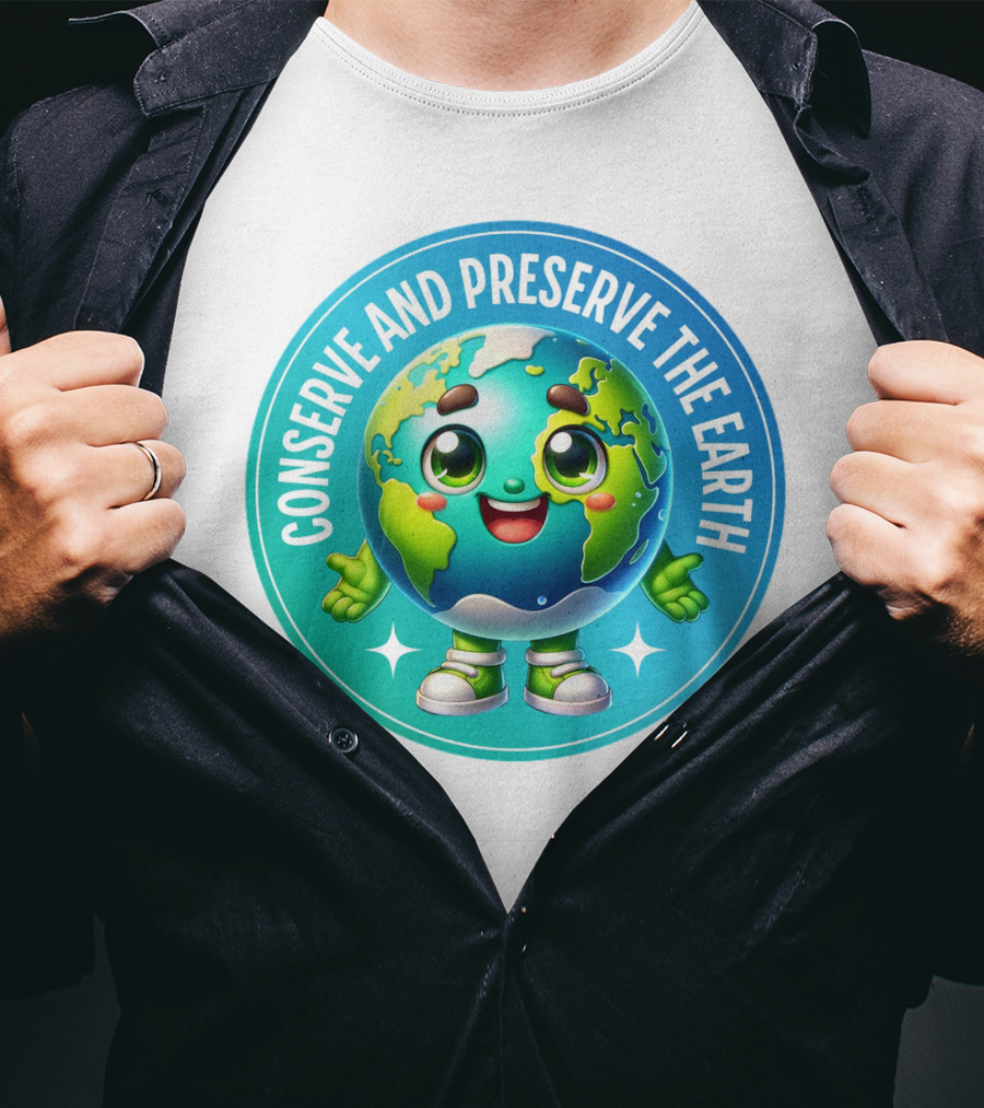 Conserve And Preserve The Earth Retro Earth Day Celebration Mascot T-Shirt
