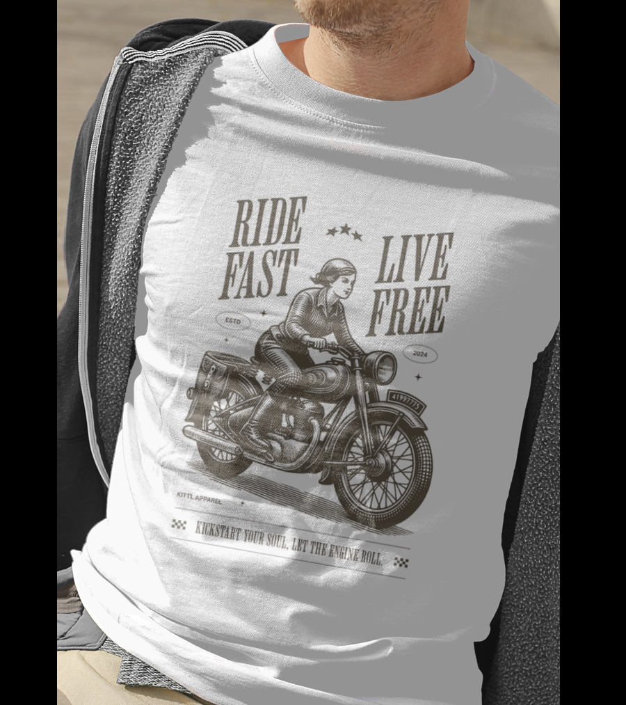 Ride Fast Live Free Kickstart Your Soul Let The Engine Roll Vintage Motorcycle T-Shirt