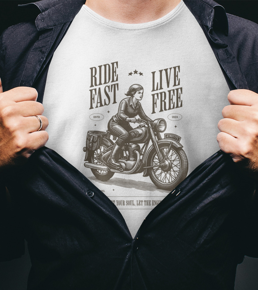 Ride Fast Live Free Kickstart Your Soul Let The Engine Roll Vintage Motorcycle T-Shirt