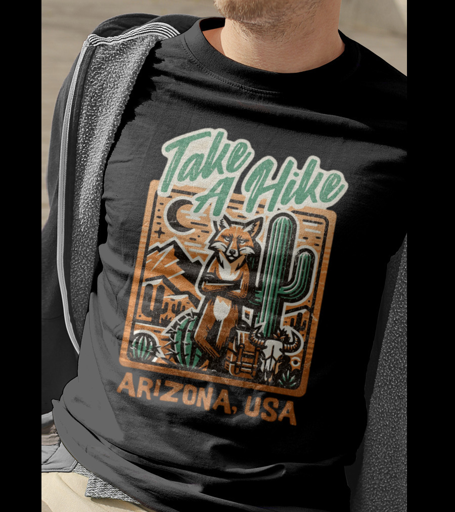 Take A Hike Arizona USA Desert Fox And Cactus Scene T-Shirt