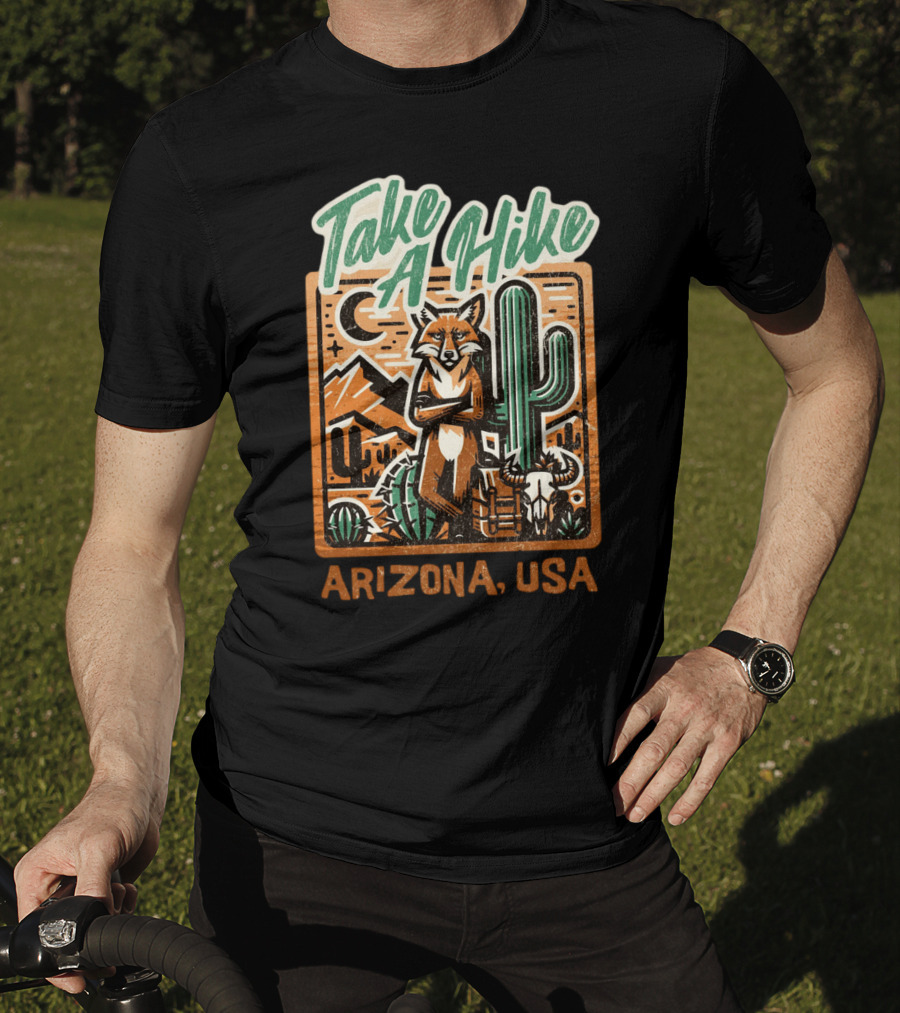 Take A Hike Arizona USA Desert Fox And Cactus Scene T-Shirt