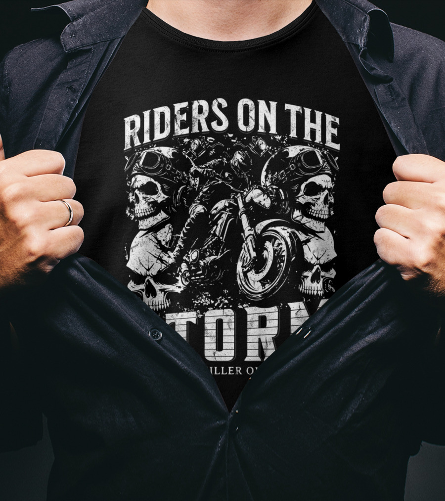 Riders On The Storm There's A Killer On The Road Skulls Motorcycles T-Shirt