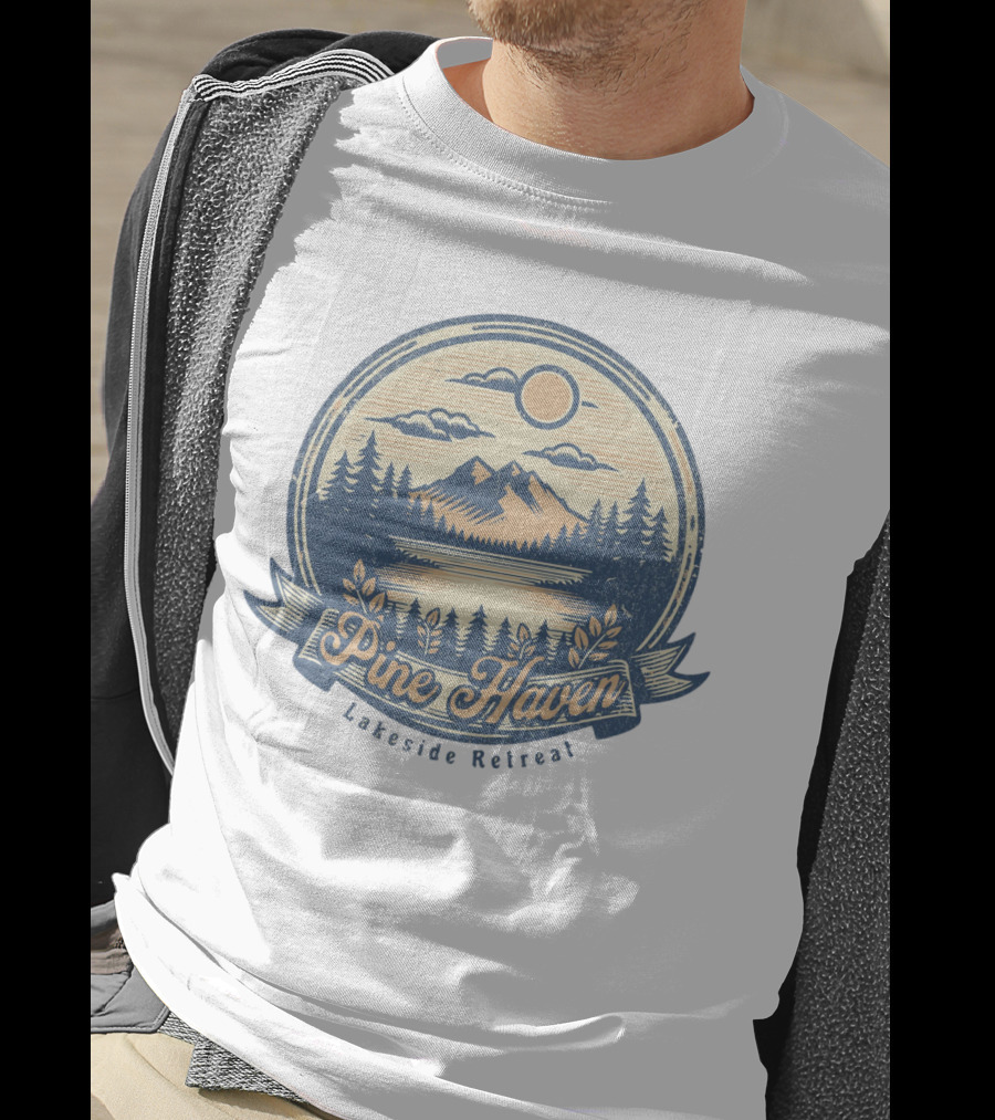 Pine Haven Lakeside Retreat Scenic Mountain Forest Vintage Emblem T-Shirt
