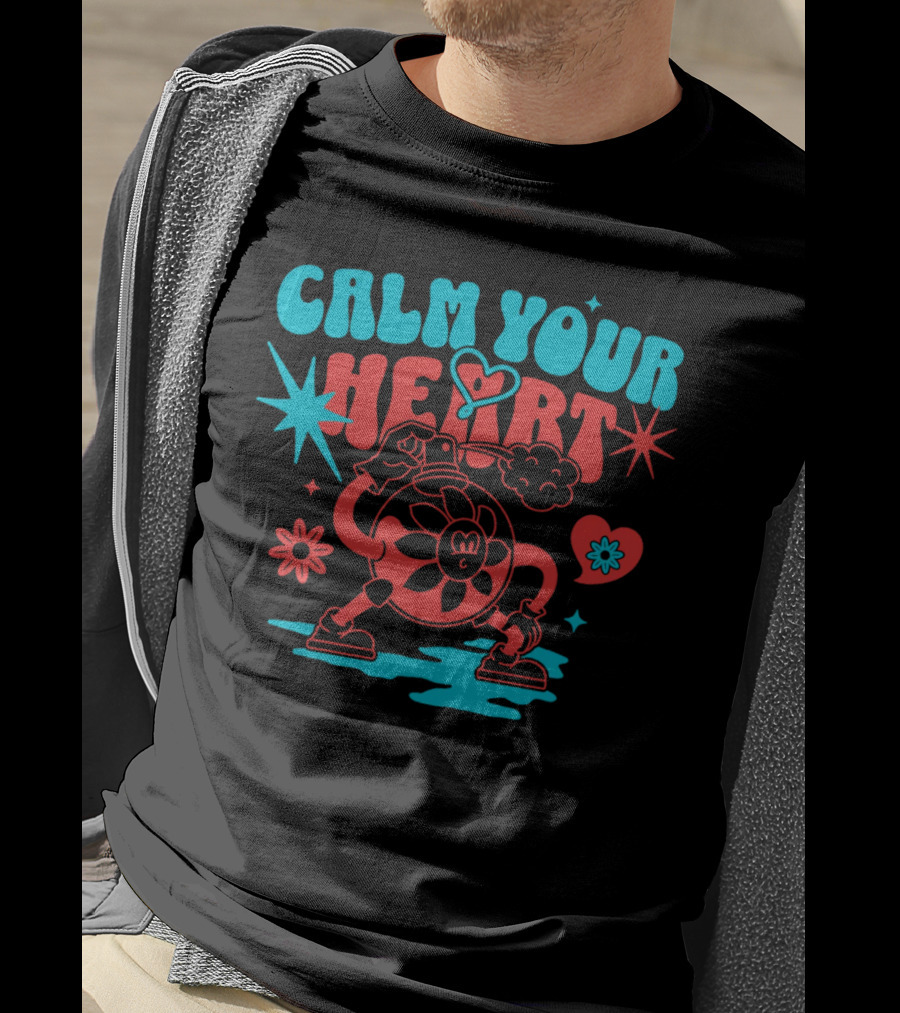 CALM YOUR HEART Retro Floral Cartoon Explosion T-Shirt