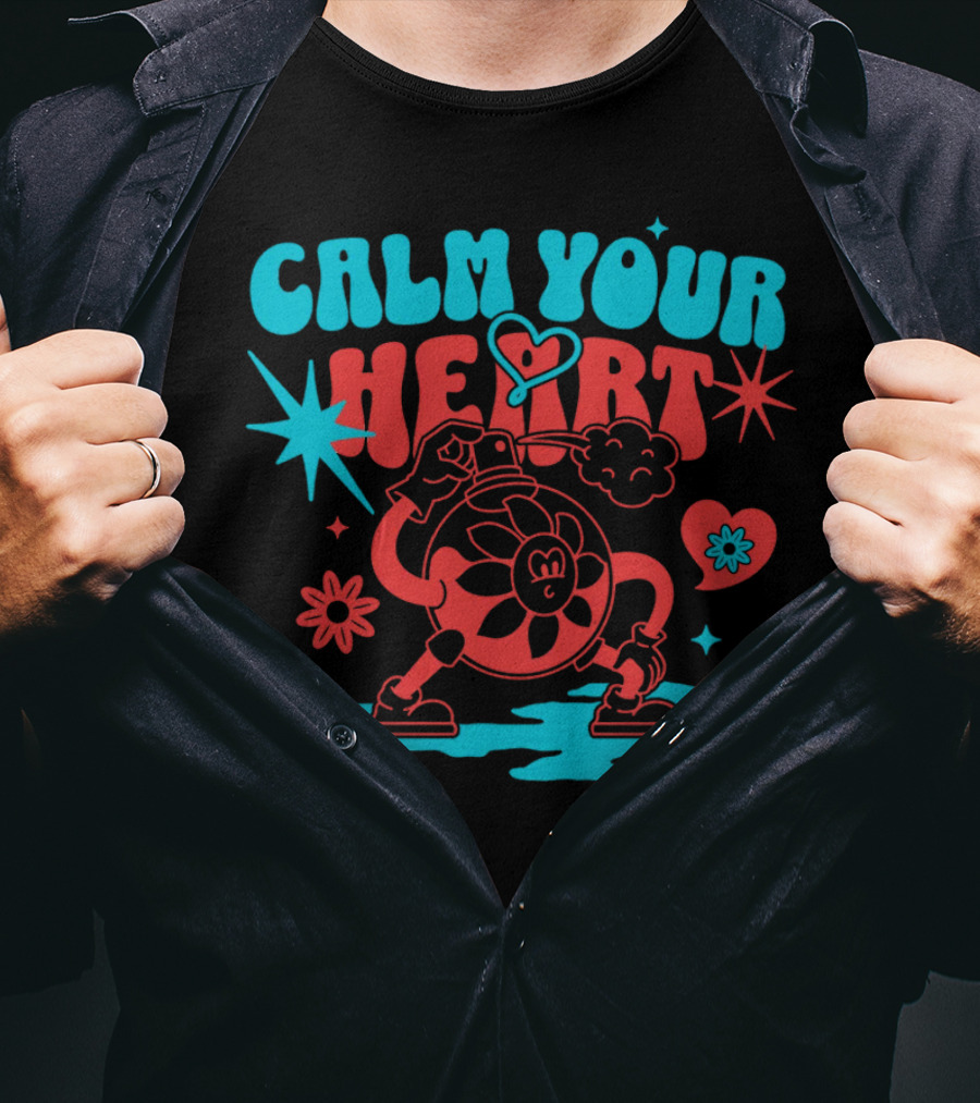 CALM YOUR HEART Retro Floral Cartoon Explosion T-Shirt