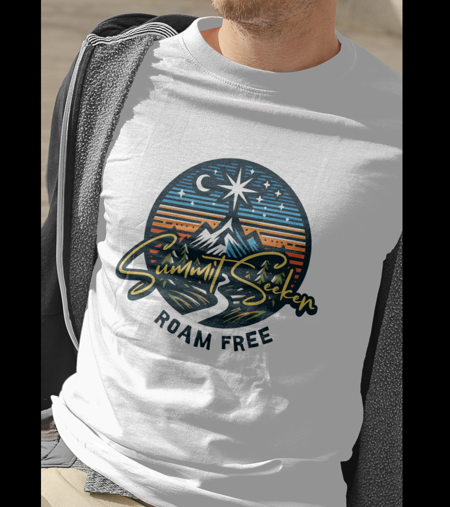 Summit Seeker Roam Free Mountain Adventure Night Sky T-Shirt