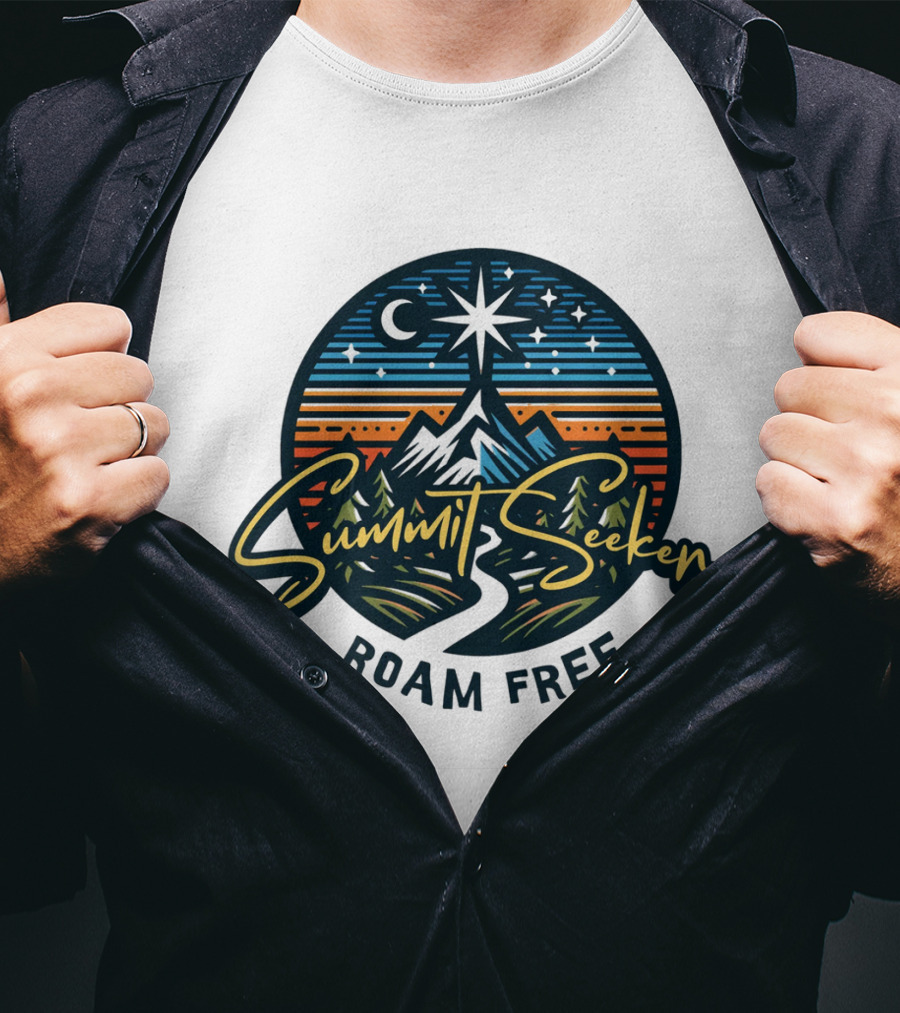 Summit Seeker Roam Free Mountain Adventure Night Sky T-Shirt