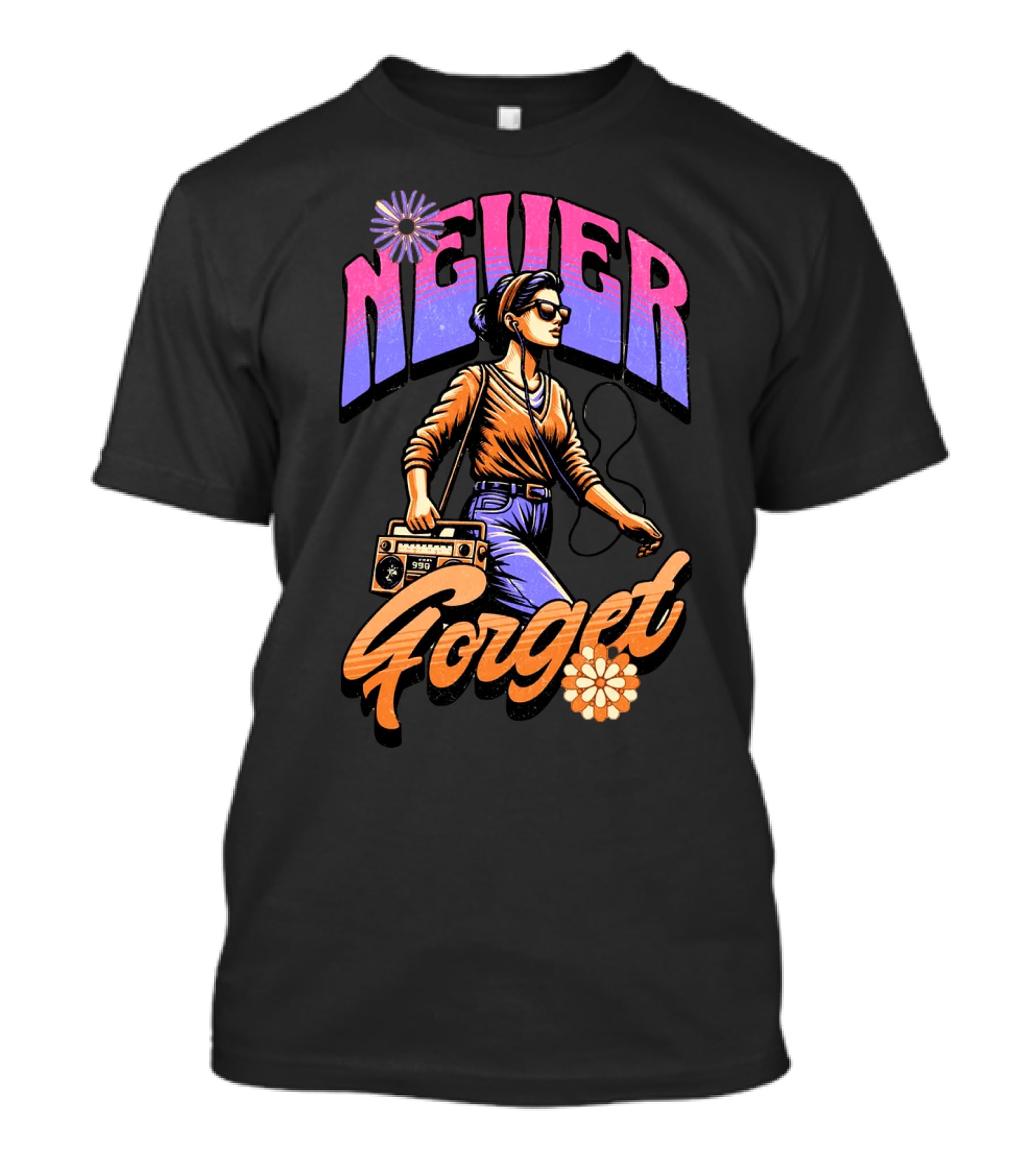 NEVER FORGET GROOVE GIRL 90s Vibes Retro Cassette Player T-Shirt