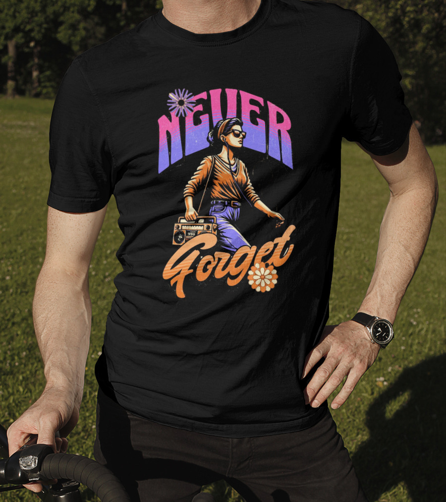 NEVER FORGET GROOVE GIRL 90s Vibes Retro Cassette Player T-Shirt